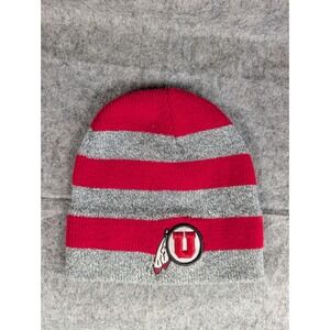 Utah Utes Beanie Hat Red Grey Striped Knit Cap NCAA Collegiate Licensed Product